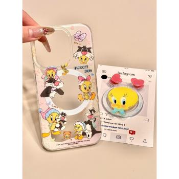 ins卡通傻大貓崔迪磁吸支架適用蘋果16pro max手機殼iphone13新款雙層15少女心16全包14promax防摔14個性小眾