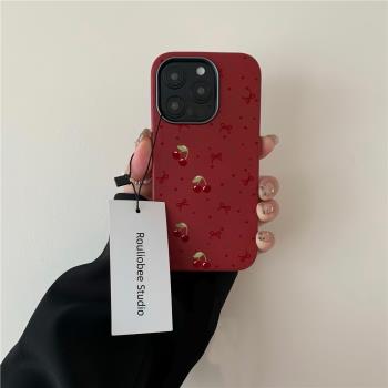 ins小櫻桃適用蘋果16promax手機殼16新款iphone15promax創意13皮紋金屬框14PRO防摔12簡約小眾11全包女款多色