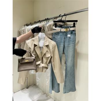 十三行2025春秋韓系系帶收腰小個子翻領百搭顯瘦風衣短外套女潮