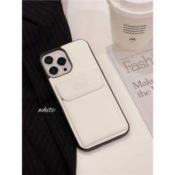 16真皮手感荔枝紋插卡適用15蘋果14手機殼皮質iPhone13promax軟殼12pro高檔11氣質7潮流8p商務xr軟殼男女xs