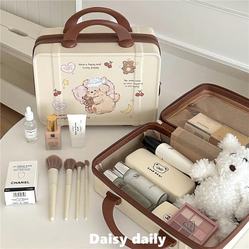 原創晚安熊14寸化妝箱手提行李箱學生旅行收納包大容量伴手禮箱子