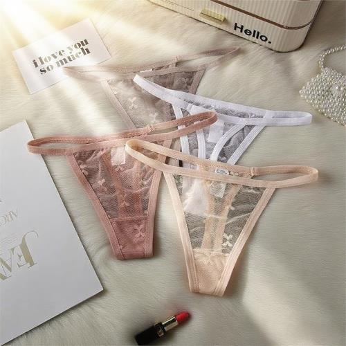 歐美大碼性感蕾絲丁字內褲女透明網紗少女T褲女細帶瑜伽運動健身