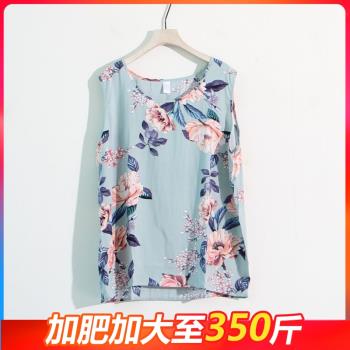 胖mm無袖背心棉綢單件睡衣女夏季薄款短袖加肥加大碼300斤人造棉