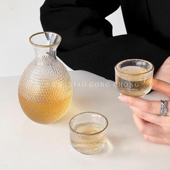 中式錘紋清酒壺套裝家用酒具茶具配件茶壺茶杯子一兩白酒杯玻璃杯