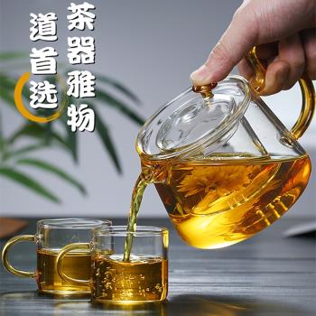 耐熱玻璃茶壺耐高溫加厚茶水分離單壺套裝家用可加熱亮彩壺大容量