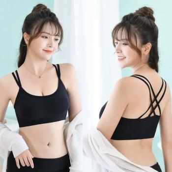 美背運動內衣少女無鋼圈交叉吊帶胸墊抹胸聚攏瑜珈透氣防走光文胸