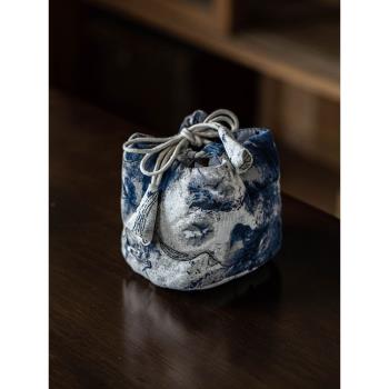 水墨扎染茶杯袋棉麻蠟染單杯快客收納袋茶壺佈防磕包便攜旅行茶具