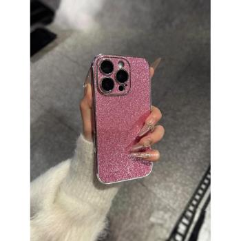 ins高階輕奢閃粉適用iPhone16pro蘋果14手機殼15ProMax新款11網紅12潮女13全包15plus帶鏡頭膜16promax防摔套