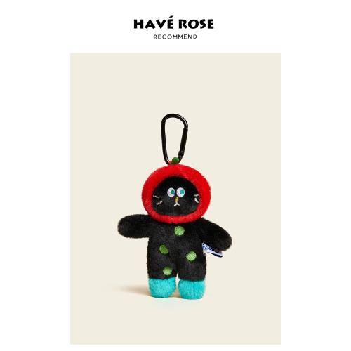 HAVEROSE原創小眾黑色貓咪包包掛件卡通毛絨玩具背包掛飾書包掛件