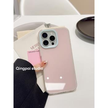 輕派簡約ins風純色二合一適用蘋果16promax手機殼iphone13新款15pro女款14撞色邊框12奶油系韓系小眾全包軟殼
