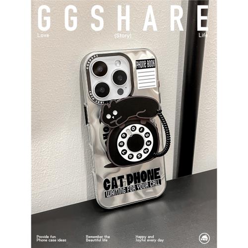 寄居蟹原創話筒貓咪蘋果16手機殼適用iPhone15ProMax磁吸帶支架新款14pro磨砂全包小眾高級感防摔好看不撞款