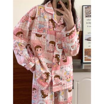 日系甜美不二家同款睡衣女春季薄款長袖可愛學生少女家居服兩件套