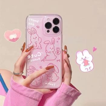 ins果凍粉兔子適用蘋果14promax手機殼iPhone13/12全包11軟15新款