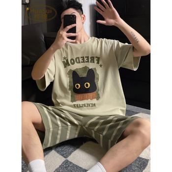 青少年睡衣男純棉夏季2025年新款學生短袖薄款春秋男士家居服套裝