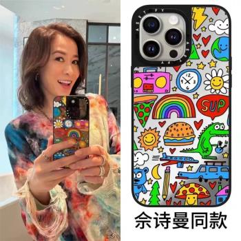 CASETi餘詩曼同款彩色塗鴉貼紙鏡面MagSafe磁吸適用iPhone16ProMax手機殼15Pro個性14防摔13保護套12卡通11