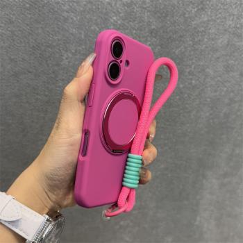 得樂適用蘋果16手機殼火龍果色旋轉磁吸支架iphone16promax液態精孔15pro膚感14高階感13網紅情侶簡約16plus
