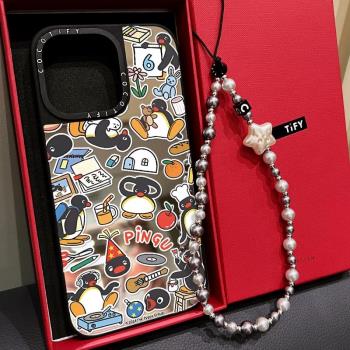 CASE聯名PINGU企鵝貼紙適用iphone16promax手機殼15pro蘋果14plus磁吸MagSafe鏡面13日韓卡通12可愛趣味女