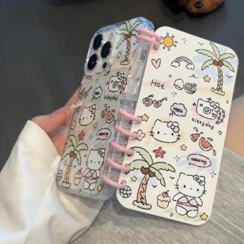 爆款書本KT貓小新筆記本適用蘋果16promax全包手機殼防摔iPhone15保護套新款ip13創意12可愛11卡通個性手機套