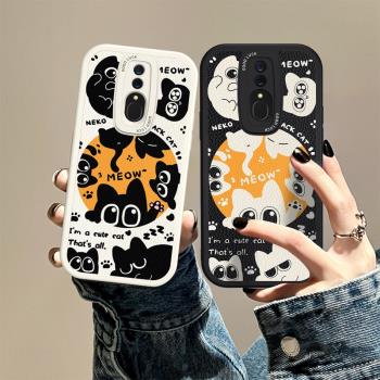 適用OPPOA9手機殼黑色貓咪OPPOK10/K9新款潮牌A5鏡頭全包A7保護套A11S男女個性K11/K12K3K7軟矽膠X防摔PRO