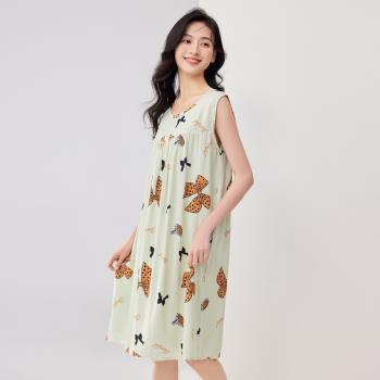 棉綢睡裙夏季女2023年新款中年媽媽人造棉無袖大尺碼洋裝子薄爆款