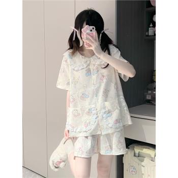原創！mikko卡通夏季新款帶胸墊娃娃領睡衣女小眾可愛甜美家居服