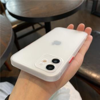 ins簡約黑白色適用蘋果12手機殼直邊iphone11保護套情侶15pro透明xsmax撞色14promax鏡頭全包邊XR手機套8plus