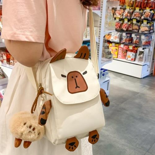 春夏卡皮巴拉斜挎包帆布可愛搞怪學生單肩日系ins萌萌噠少女百搭