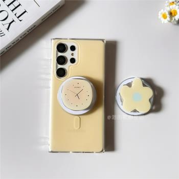 ins韓國奶黃時鐘磁吸殼適用三星s24ultra手機殼新款s25簡約矽膠s22+全包防摔galaxyS24高階感s23ultra女小眾