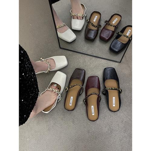 法式瑪麗珍包頭半拖鞋女穆勒鞋外穿2025年春秋淺口韓版無后跟單鞋