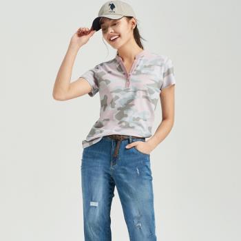 uspoloassn美國馬球協會 夏季女士迷彩小立領t恤 透氣polo衫