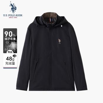 uspoloassn美國馬球協會 冬季男士羽絨服 短款休閑防風連帽外套