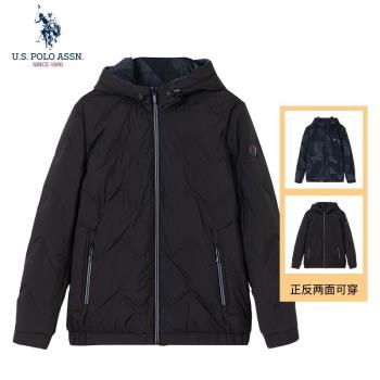 uspoloassn美國馬球協會 秋冬男士連帽羽絨服 輕薄羽絨雙面穿外套