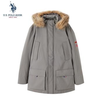 uspoloassn美國馬球協會 冬季羽絨服男大毛領加厚派克服保暖外套