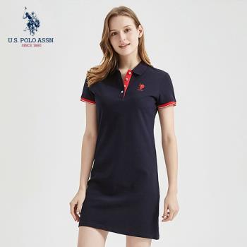 uspoloassn美國馬球夏季修身全棉短袖polo領t恤裙半袖連衣裙女