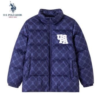 uspoloassn羽絨服女短款加厚保暖冬季外套印花寬松立領麵包服女