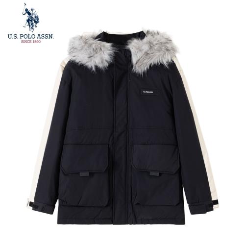 uspoloassn美國馬球協會 冬季男士大毛領羽絨服外套 連帽保暖外套