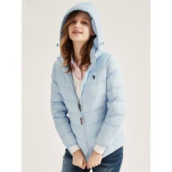 uspoloassn美國馬球協會羽絨服女短款連帽白鴨絨保暖保羅外套
