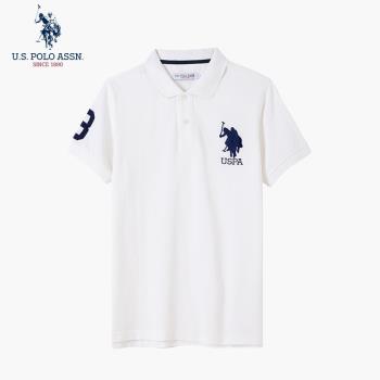 uspoloassn美國馬球協會 夏季純棉短袖polo衫男 純色翻領t恤半袖