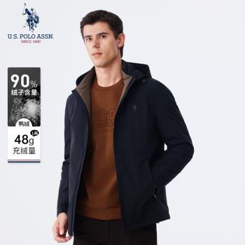 uspoloassn美國馬球協會 秋冬男士防風連帽羽絨服 輕羽絨外套