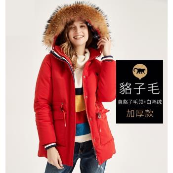 uspoloassn美國馬球協會 冬季女士加厚羽絨外套 毛領連帽羽絨服