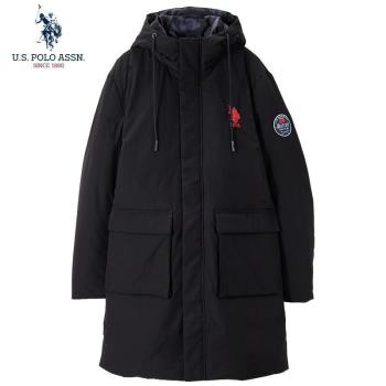 uspoloassn美國馬球協會羽絨服男冬季中長款派克服連帽冬裝外套