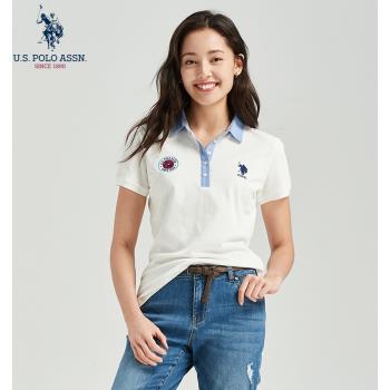 uspoloassn美國馬球協會 短袖t恤夏純棉女裝拼接撞色上衣女polo領