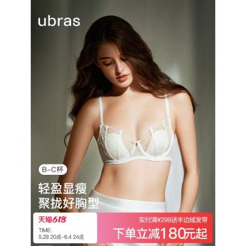 ubras流光珠貝蕾絲兔耳杯性感小胸聚攏文胸罩兩穿禮服式內衣女