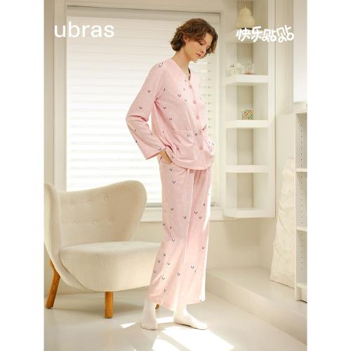 ubras貼貼系列|奶酪絨女睡衣幾何印花家居服抗菌套裝秋冬2024新款