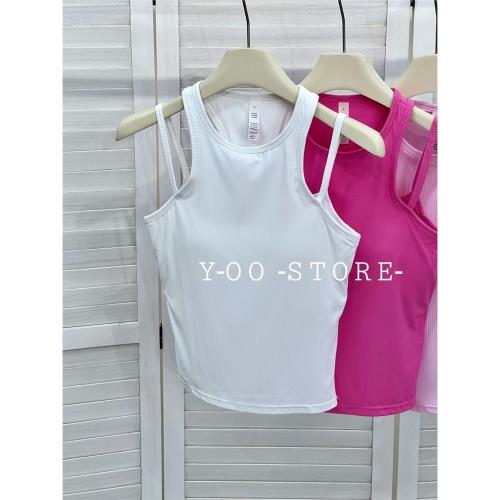 Nuls裸感假兩件瑜伽背心女半固定杯中高強度運動內衣健身服上衣