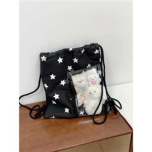 五角星印花抽繩雙肩包2025新款簡約通勤透明痛包大容量束口收納包