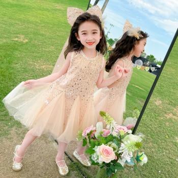 6Y169女童夏裝連衣裙新款洋氣兒童女孩亮片禮服公主裙夏季背心裙