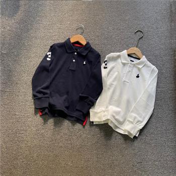 2025新款外貿YD早春潮長袖polo衫YD翻領T恤數字刺繡純棉上衣