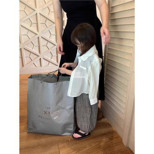 一只叁崽女童韓系肌理感翻領襯衫寶寶幼兒園春季洋氣防曬襯衣夏天