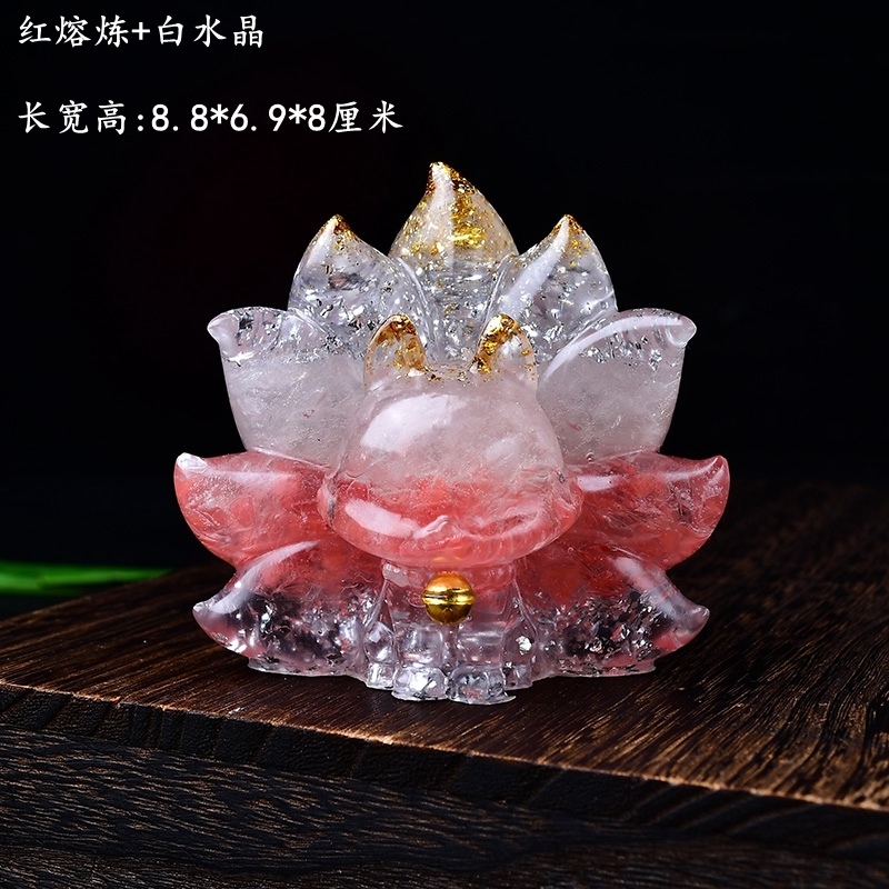 天然水晶碎石大號九尾狐擺件彩色寶石鳳九狐貍擺設供奉送禮招桃花|擺飾